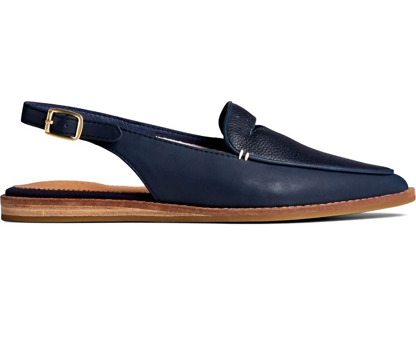 Sperry Saybrook Tumbled Leather Slingback Mules - Women's Mules - Navy [KY8620471] Sperry Ireland